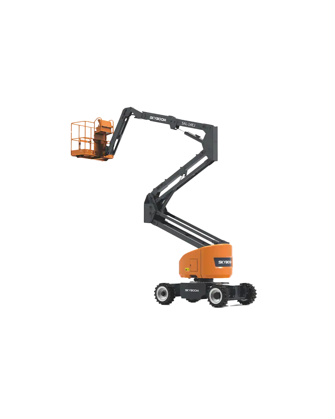 SAL-14EJ akülü eklemli platform: 15,9 m çalışma yüksekliği, 7,6 m yatay erişim, 2 kişilik platform ve sessiz akülü tahrik ile endüstriyel bakım ve montaj işlerinde verimli çözüm.