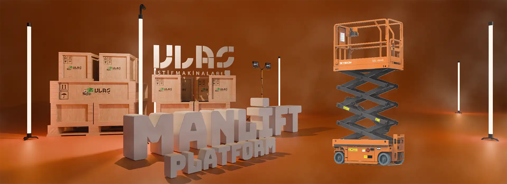 8 metre çalışma yüksekliğine sahip akülü makaslı platform — dar alanlarda yüksek erişim, geniş platform alanı ve güçlü akü sistemiyle iç mekân çalışmaları için tasarlanmış kompakt iş platformu görseli.