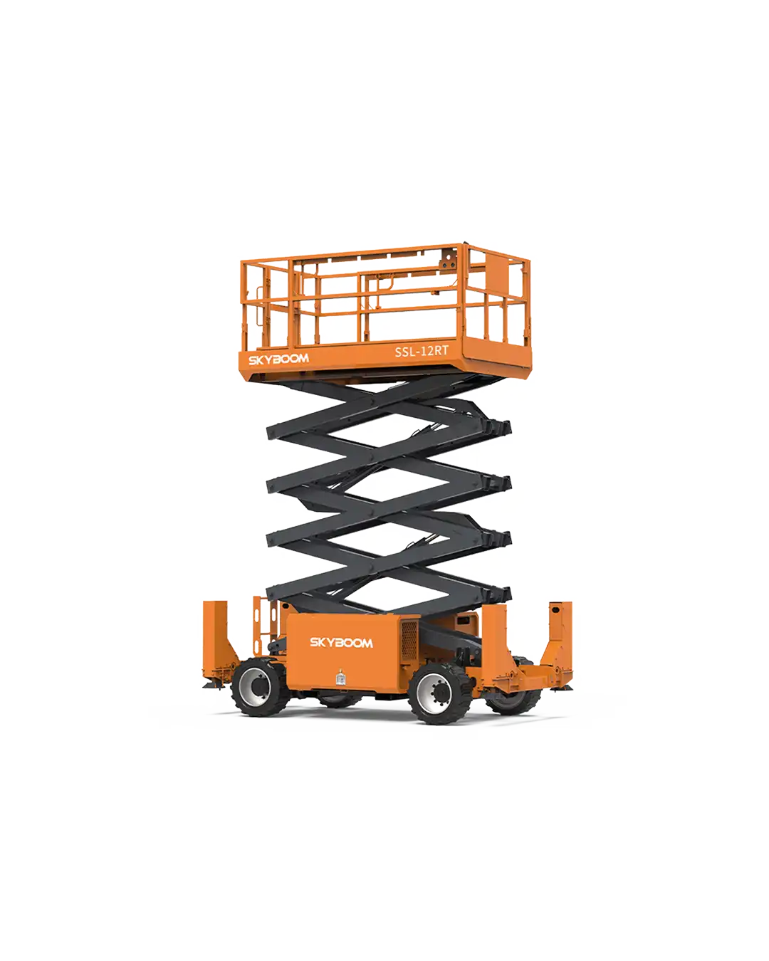 SSL-12RT dizel makaslı platform: 14 metre erişim yüksekliği, 4x4 çekiş gücü ve 1,5 m uzatılabilir platformuyla açık saha çalışmalarında güçlü ve dengeli performans.
