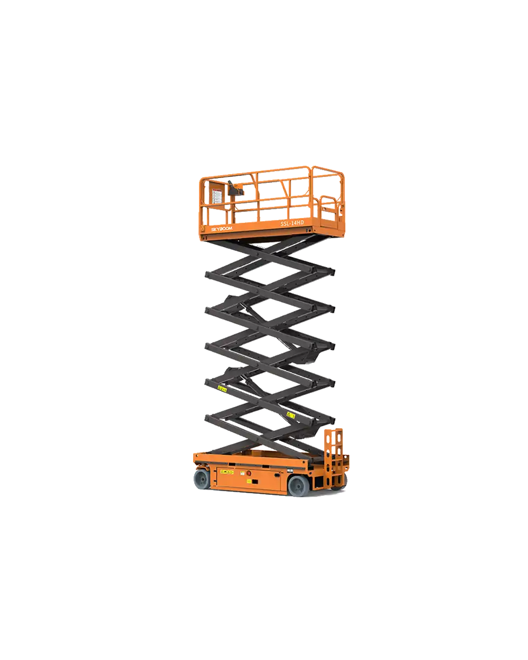 SSL-14HD akülü makaslı platform: 16 metre çalışma yüksekliği, geniş 2,8 m platform alanı ve 260 kg taşıma kapasitesiyle yüksek erişim gerektiren projelerde güvenli çözüm.