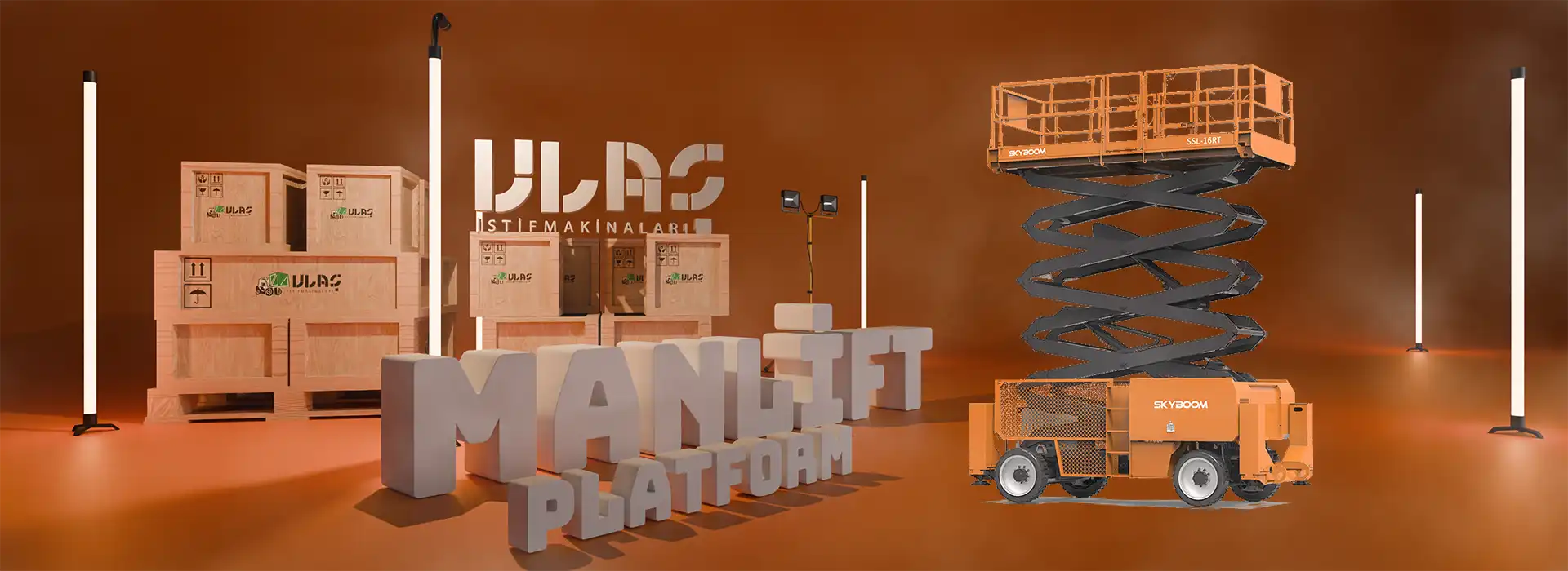 Ulaş İstif Makinaları — SSL-16RT: Zorlu arazilerde güçlü çekiş, geniş platform ve yüksek erişim kabiliyetiyle profesyonel dış mekân çözümleri sunar.