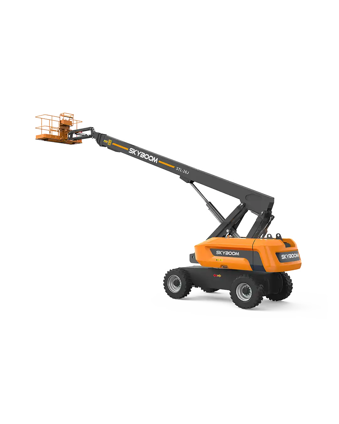 STL-26J dizel teleskopik bomlu platform: 28 m çalışma yüksekliği, 16 m yatay erişim, 4×4 çekiş gücü ve Cummins motoruyla endüstriyel projelerde maksimum performans sağlar.